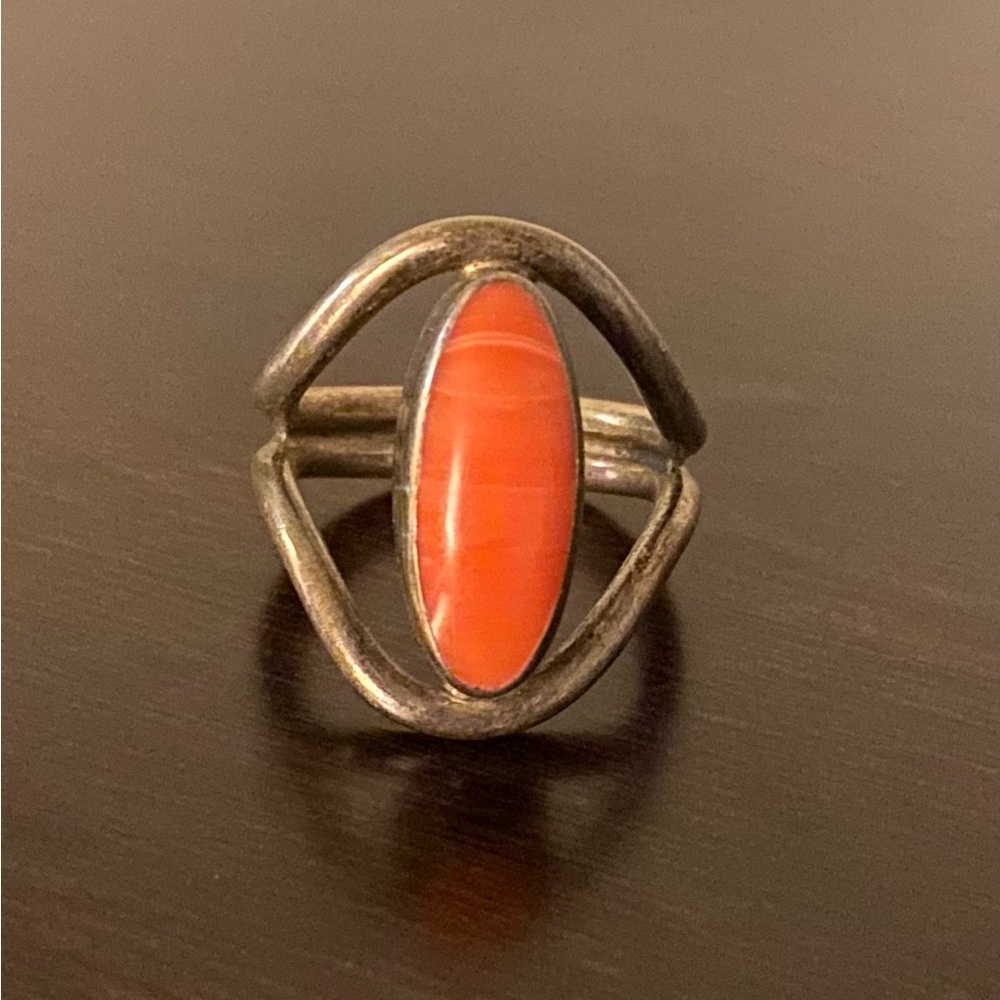 Vintage Taxco Sterling Silver Pink Coral Ring Size 10 Mexico .925 - Picture 2 of 7